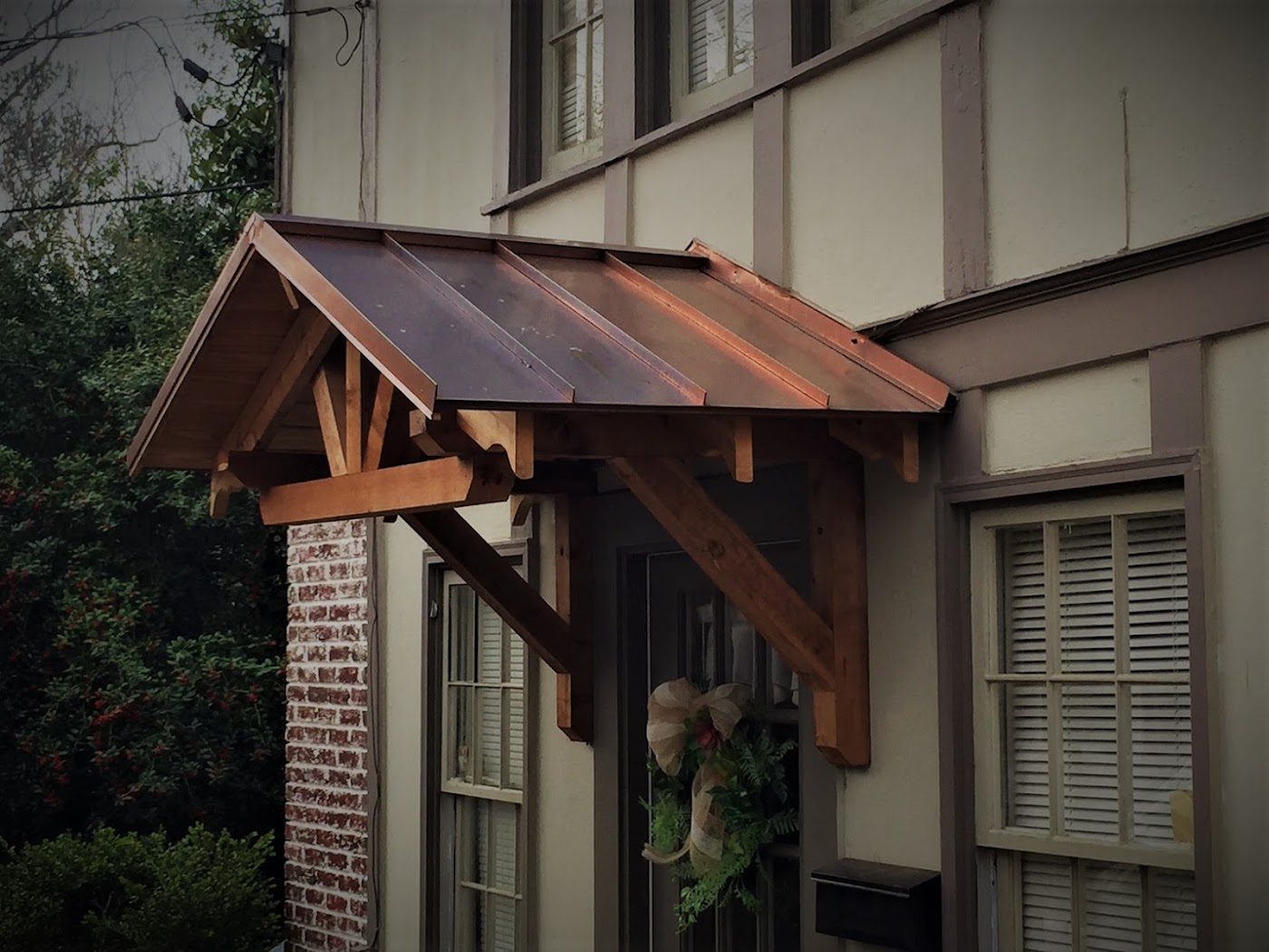 Copper roof over a front door